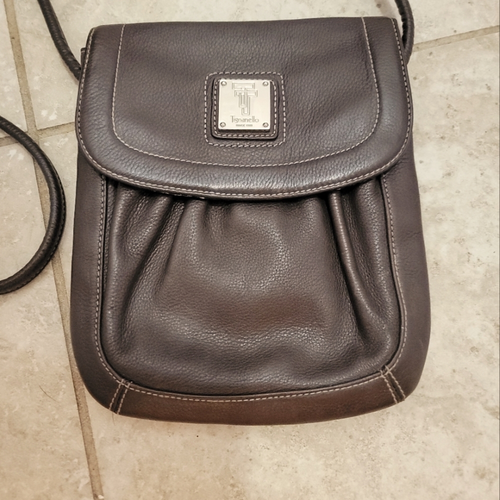 Pre-owned Tignanello Vintage Chocolate Brown Pebble Leather Crossbody - Picture 2 of 6